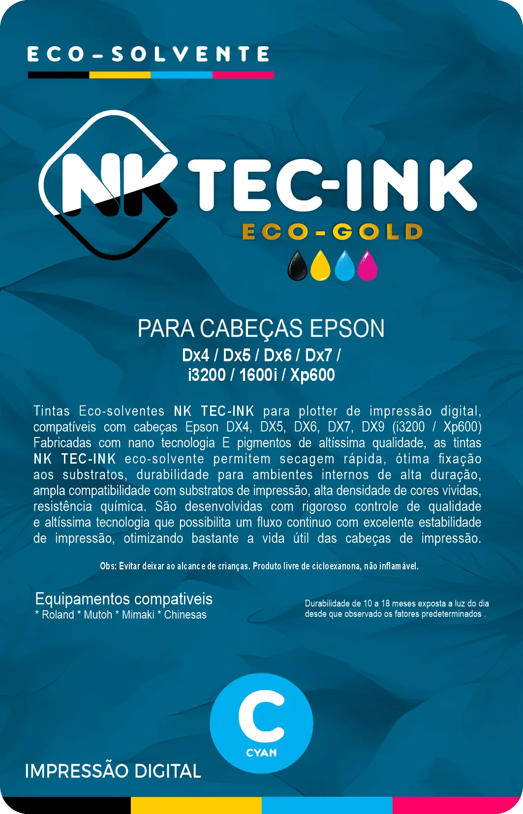 TINTA TEC-INK GOLD ECO SOLVENTE CYAN 1 LITRO